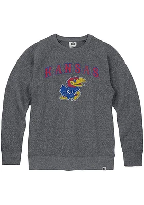 Rally Kansas Jayhawks Mens Navy Blue Circus Arch Mascot Triblend Long Sleeve Fashion Sweatshirt