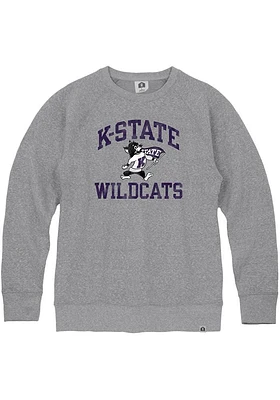 Rally K-State Wildcats Mens Grey Number One Willie Triblend Long Sleeve Fashion Sweatshirt