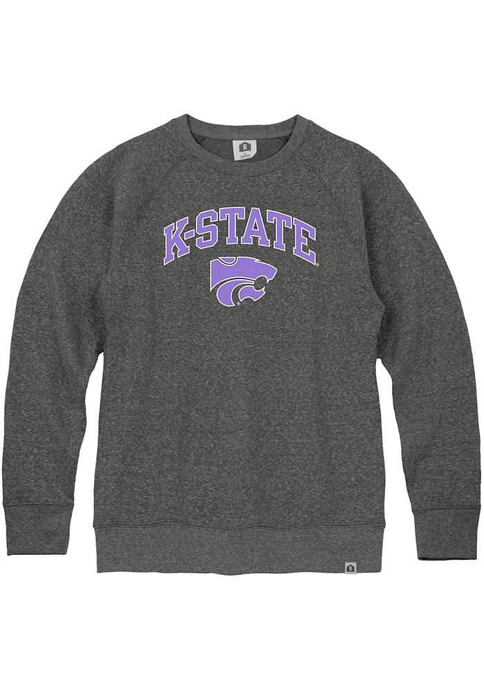 Rally K-State Wildcats Mens Black Arch Mascot Triblend Long Sleeve Fashion Sweatshirt