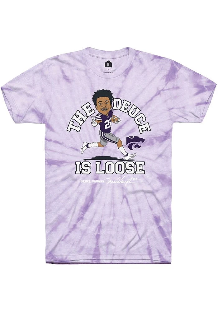 Deuce Vaughn K-State Wildcats Lavender Caricature Football Tie Dye Short Sleeve Fashion Player T S..