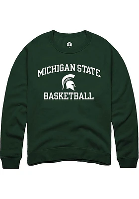 Rally Michigan State Spartans Mens Green Number One Graphic Basketball Long Sleeve Crew Sweatshirt