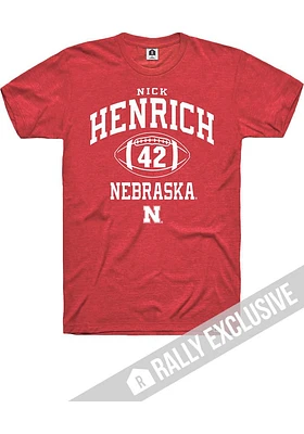 Nick Henrich  Nebraska Cornhuskers Red Rally Football Player Name And Number Short Sleeve T Shirt