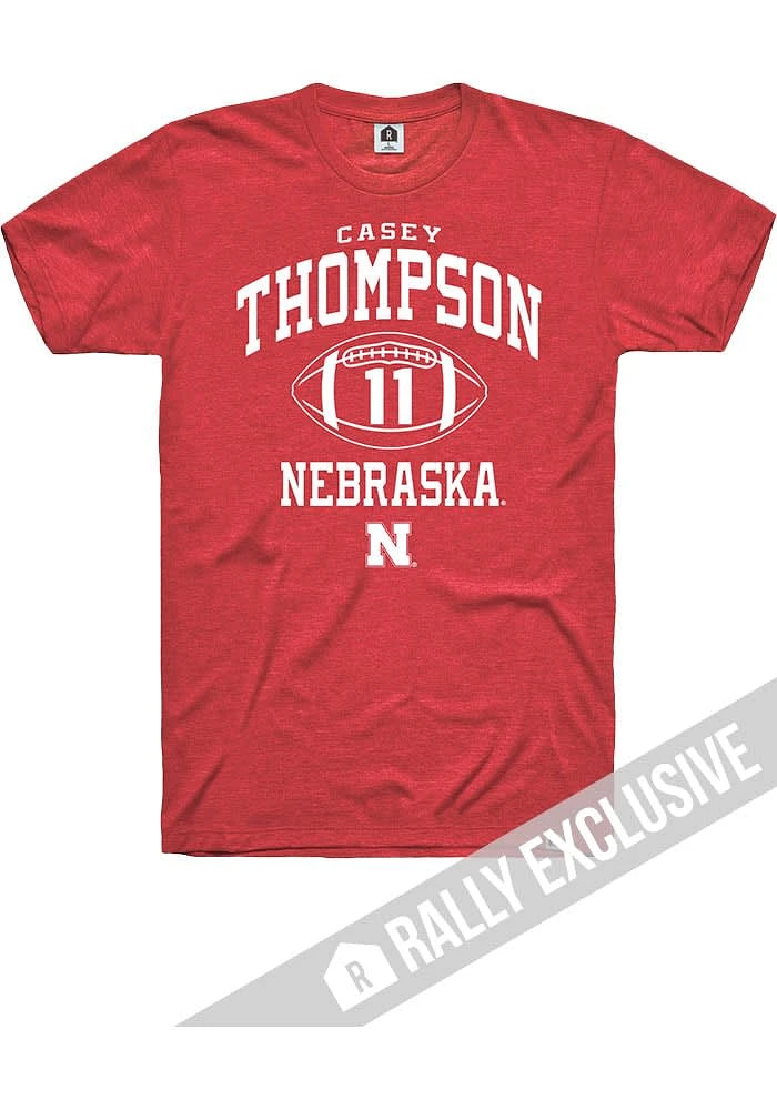 Casey Thompson  Nebraska Cornhuskers Red Rally Football Player Name and Number Short Sleeve T Shir..