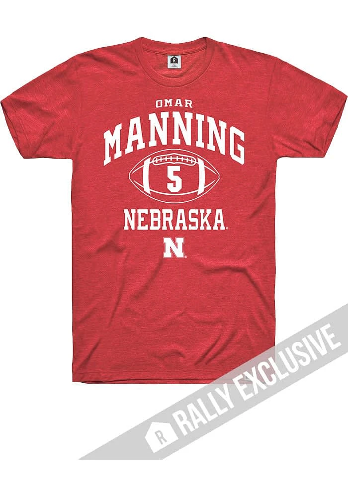 Omar Manning  Nebraska Cornhuskers Red Rally Football Player Name And Number Short Sleeve T Shirt