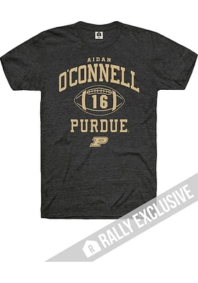 Aidan O'Connell  Purdue Boilermakers Black Rally Football Player Name and Number Short Sleeve T Sh..
