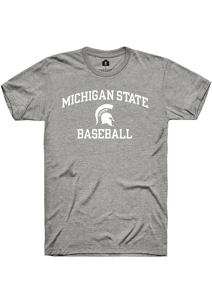 Rally Michigan State Spartans Grey Number One Graphic Baseball Short Sleeve T Shirt