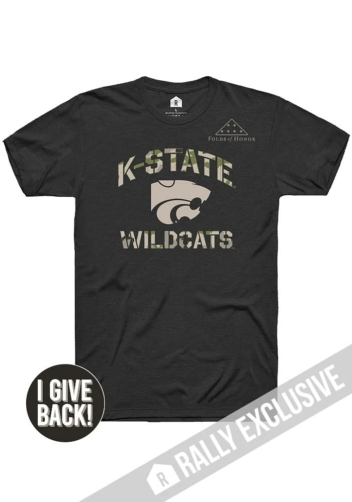 Rally K-State Wildcats Black Folds of Honor Camo Number One Short Sleeve Fashion T Shirt