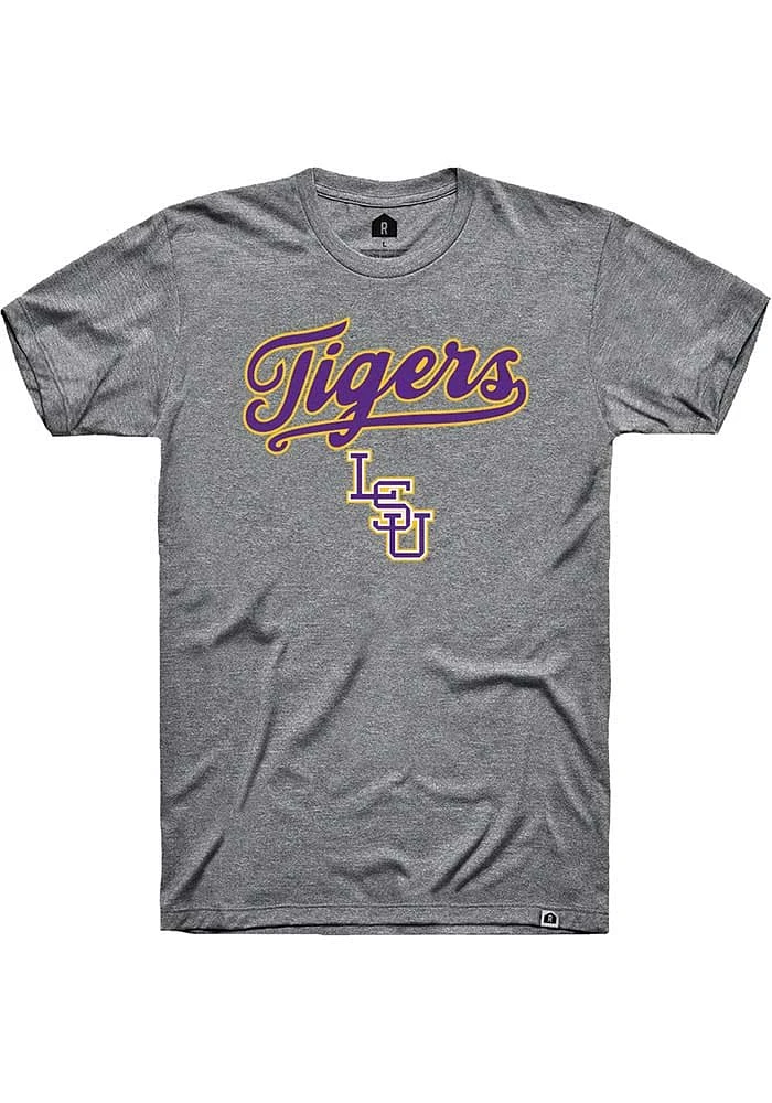 Rally LSU Tigers Grey Script Baseball Short Sleeve T Shirt