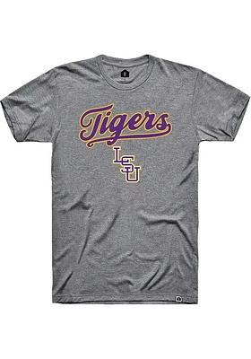 Rally LSU Tigers Grey Script Baseball Short Sleeve T Shirt
