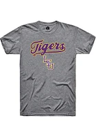 Rally LSU Tigers Grey Script Baseball Short Sleeve T Shirt