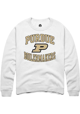 Rally Purdue Boilermakers Mens White Number 1 Long Sleeve Crew Sweatshirt