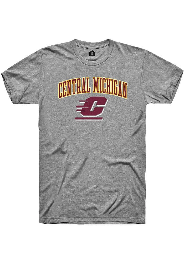 Rally Central Michigan Chippewas Grey Arch Mascot Short Sleeve Fashion T Shirt