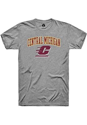 Rally Central Michigan Chippewas Grey Arch Mascot Short Sleeve Fashion T Shirt