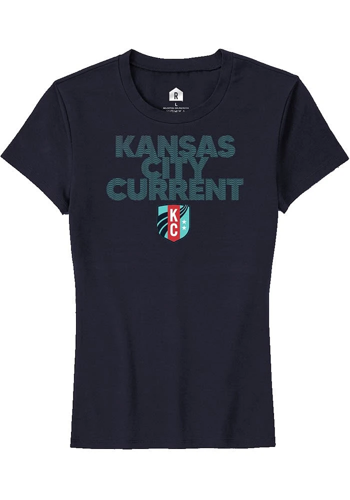 Rally KC Current Womens Navy Blue Relaxed Short Sleeve T-Shirt