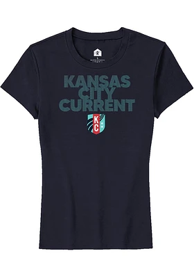 Rally KC Current Womens Navy Blue Relaxed Short Sleeve T-Shirt