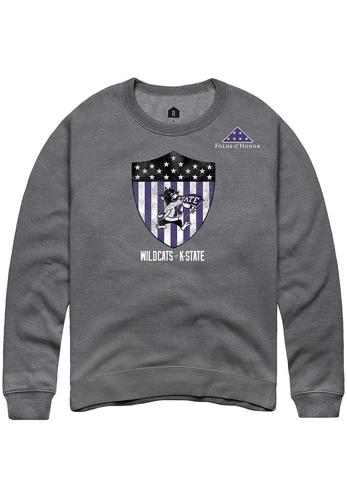 Rally K-State Wildcats Mens Charcoal Folds of Honor Shield Long Sleeve Crew Sweatshirt