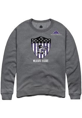 Rally K-State Wildcats Mens Charcoal Folds of Honor Shield Long Sleeve Crew Sweatshirt