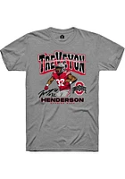 TreVeyon Henderson Ohio State Buckeyes Grey Caricature Short Sleeve Player T Shirt