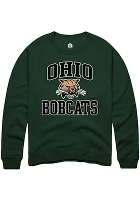 Rally Ohio Bobcats Mens Green Logo Number 1 Long Sleeve Crew Sweatshirt