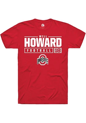 Will Howard  Ohio State Buckeyes Red Rally NIL Stacked Box Short Sleeve T Shirt