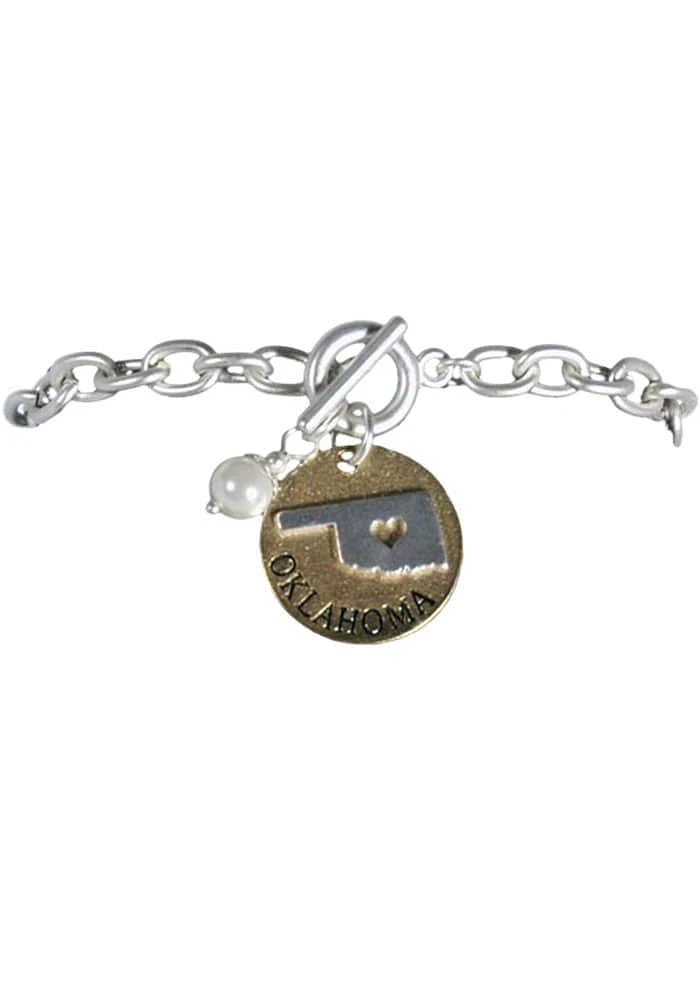 Oklahoma State Shape Toggle Pearl Womens Bracelet
