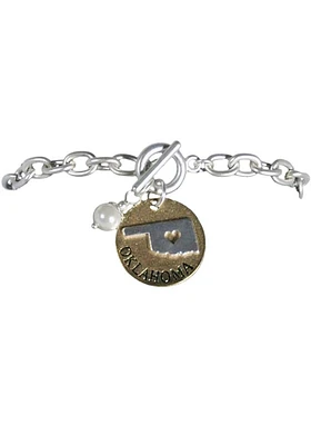 Oklahoma State Shape Toggle Pearl Womens Bracelet