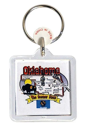 Oklahoma State Map Keychain - White