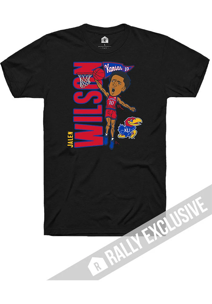 Jalen Wilson Kansas Jayhawks Black Basketball Player Caricature Short Sleeve Fashion T Shir..