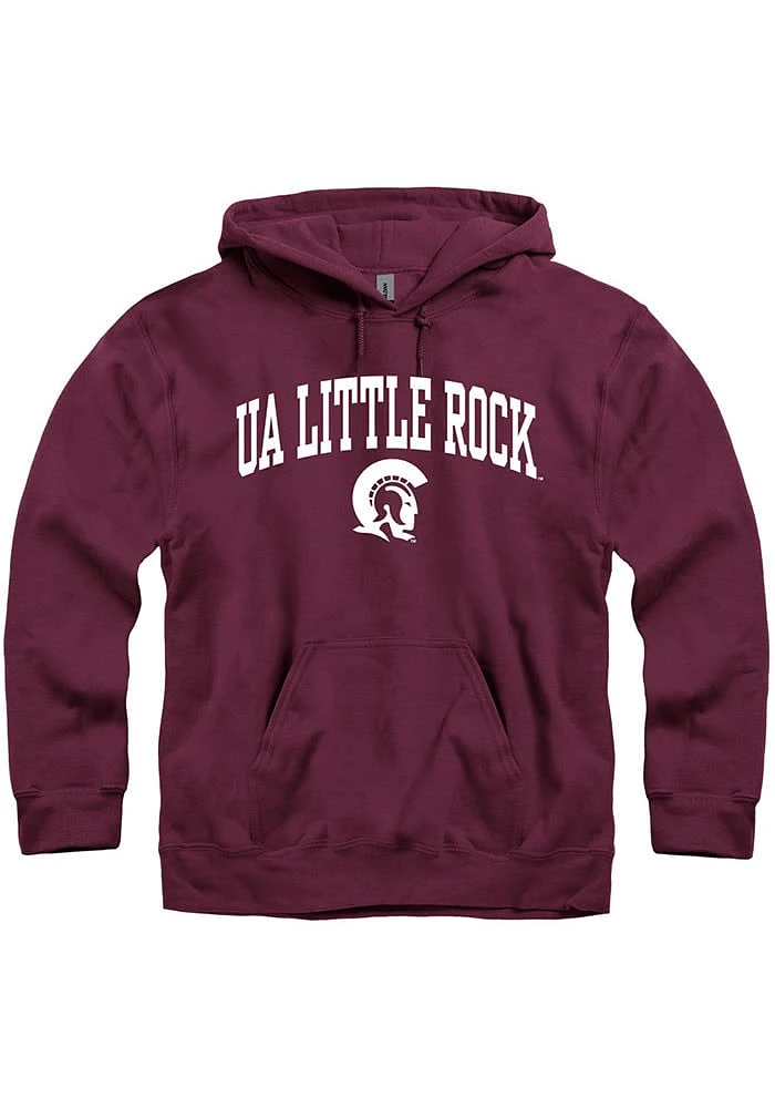 U of A at Little Rock Trojans Mens Maroon Arch Mascot Long Sleeve Hoodie