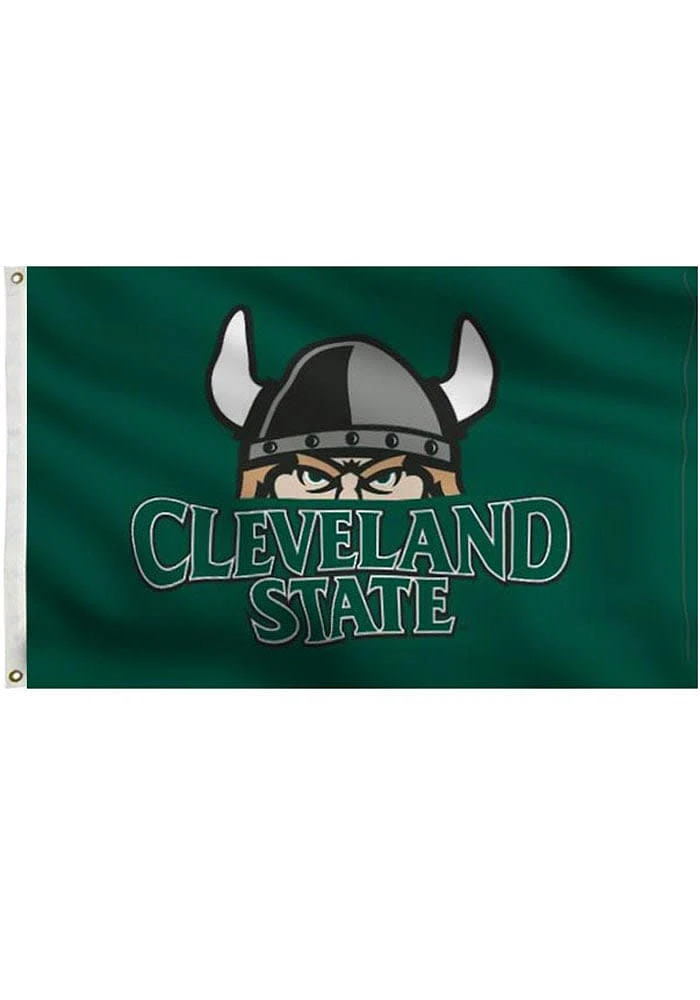 Cleveland State Vikings Team Logo Grommet Silk Screen Grommet Flag - Green