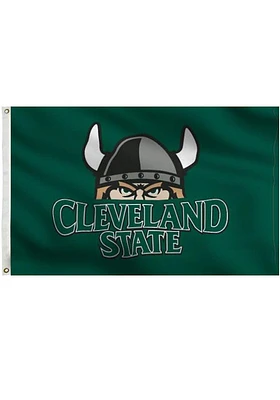 Cleveland State Vikings Team Logo Grommet Silk Screen Grommet Flag - Green