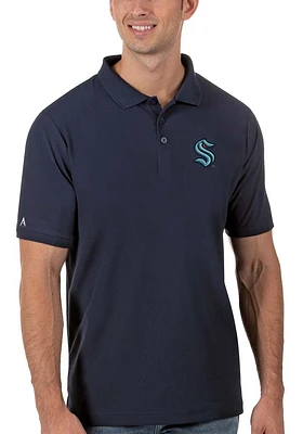 Antigua Seattle Kraken Mens Navy Blue Pique Short Sleeve Polo