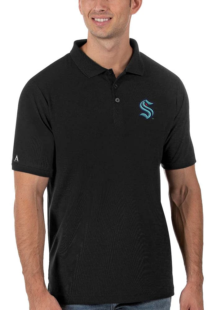 Antigua Seattle Kraken Mens Black Pique Short Sleeve Polo