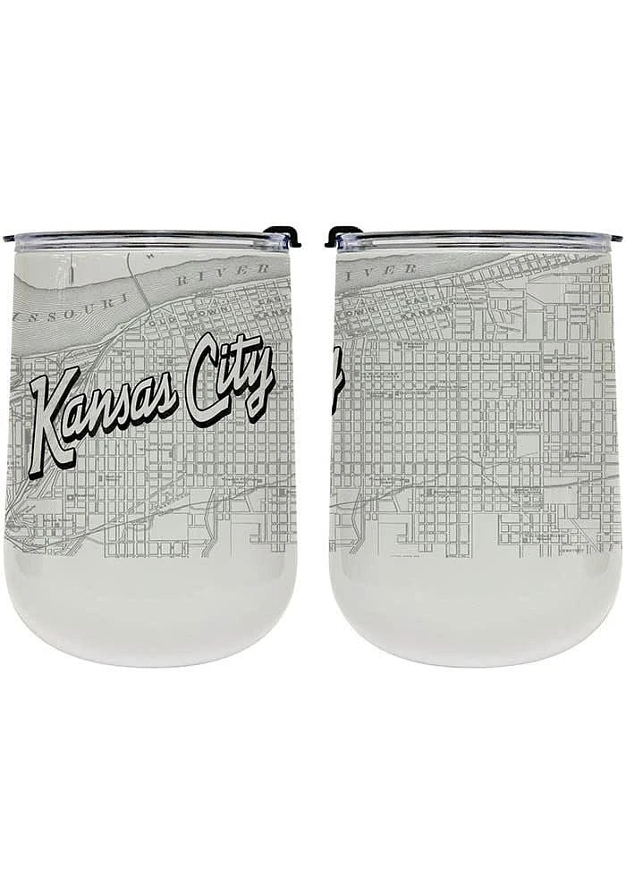 Kansas City 18 oz Wordmark Map Stainless Steel Stemless - White