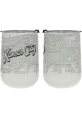 Kansas City 18 oz Wordmark Map Stainless Steel Stemless - White