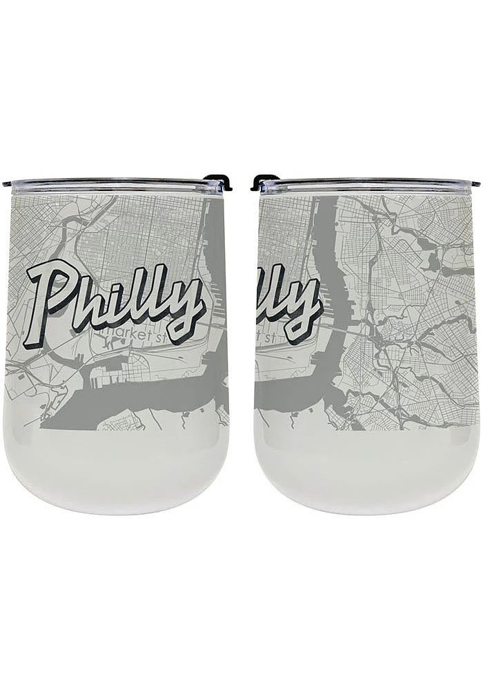 Philadelphia 18 oz Wordmark Map Stainless Steel Stemless - White