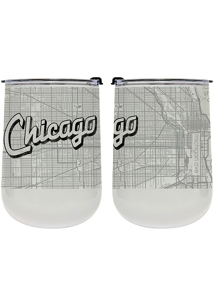 Chicago 18 oz Wordmark Map Stainless Steel Stemless - White