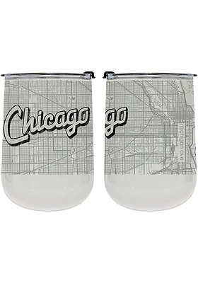 Chicago 18 oz Wordmark Map Stainless Steel Stemless - White