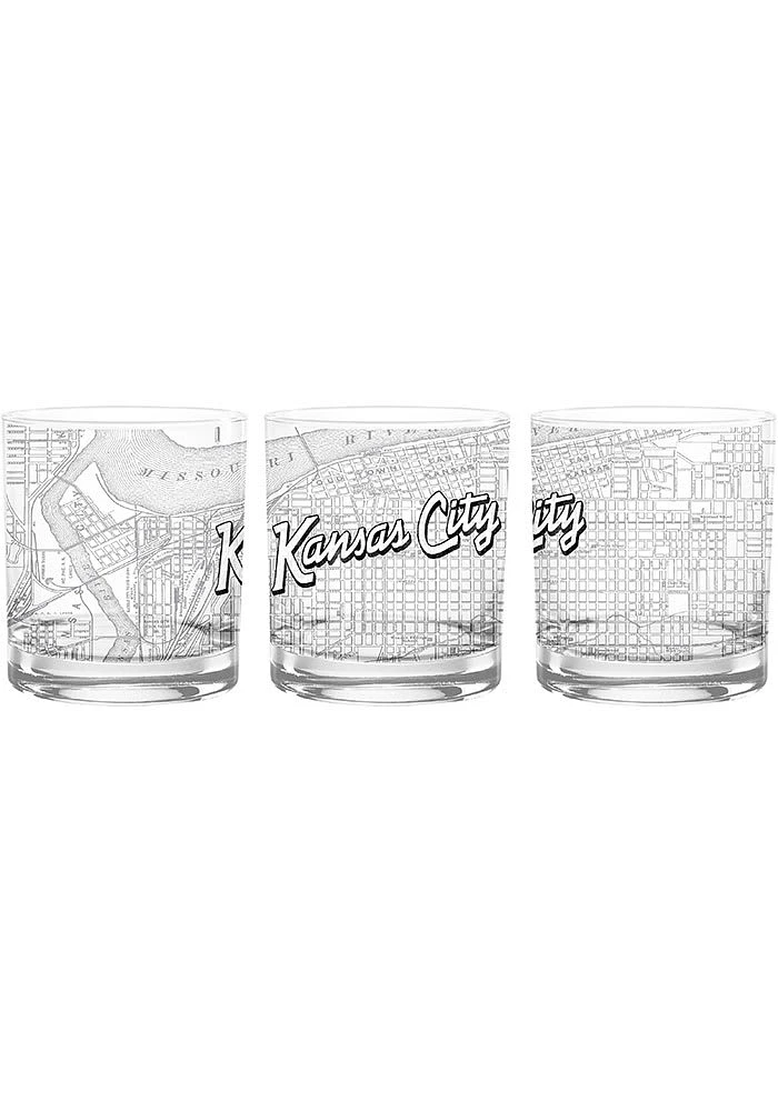 Kansas City Wordmark Script Map 14 oz Rock Glass - White