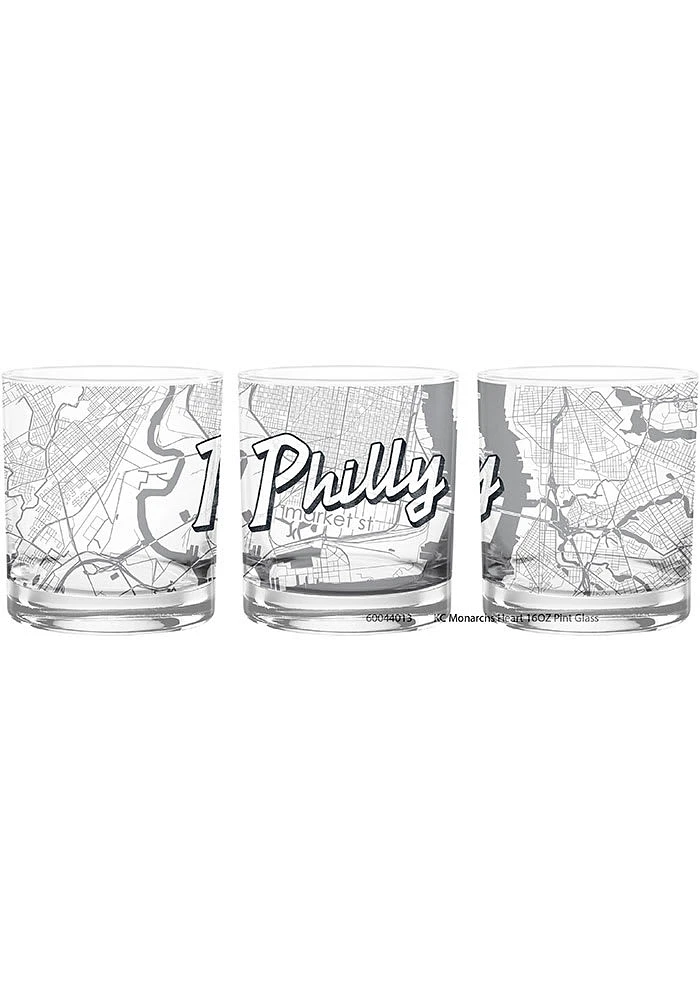 Philadelphia Wordmark Script Map 14 oz Rock Glass - White