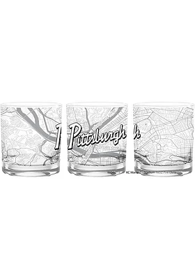 Pittsburgh Wordmark Script Map 14 oz Rock Glass - White