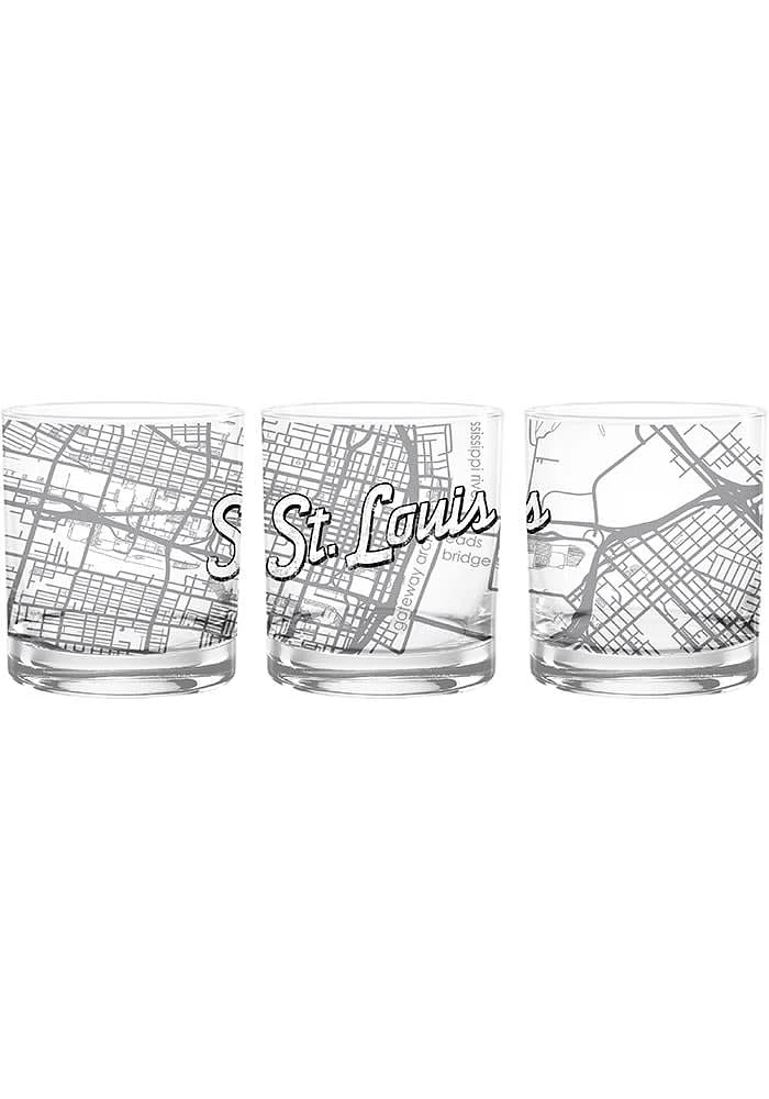 St Louis Wordmark Script Map 14 oz Rock Glass - White
