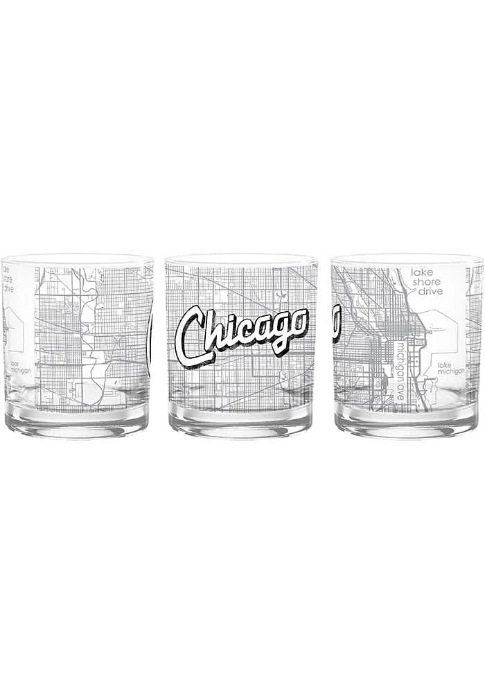 Chicago Wordmark Script Map 14 oz Rock Glass - White