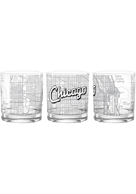 Chicago Wordmark Script Map 14 oz Rock Glass - White
