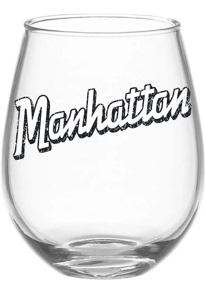 Manhattan Wordmark 15 OZ Stemless Wine Glass - Black