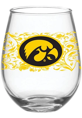 Iowa Hawkeyes 15oz Floral Stemless Wine Glass - Yellow