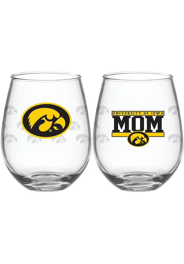 Iowa Hawkeyes 15oz Mom Stemless Wine Glass - Black