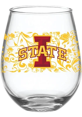 Iowa State Cyclones 15oz Floral Stemless Wine Glass - Yellow