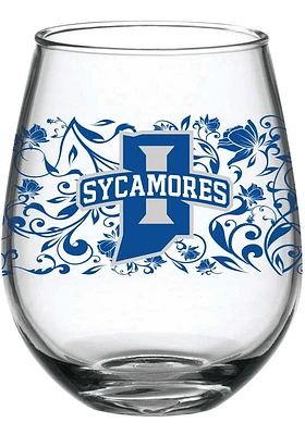 Indiana State Sycamores 15oz Floral Stemless Wine Glass - Red