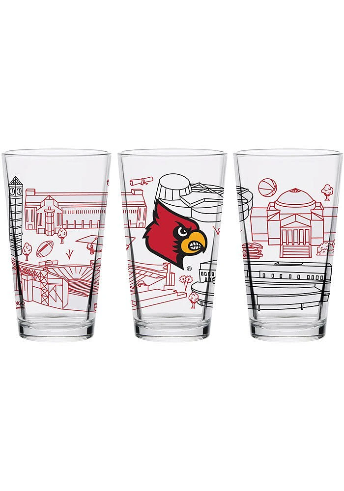Louisville Cardinals Campus Line Art Pint Glass - Red